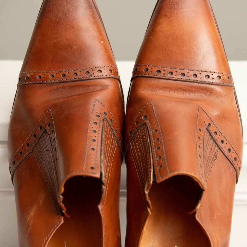 Mens Designer Dress Shoes Sz‎ 43 Coganc Leather Brogue Slip On Loafers Old Money